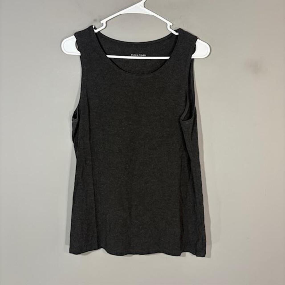 Eileen Fisher Tank Womens Medium Gray Solid Scoop Neck Sleeveless Jersey Top